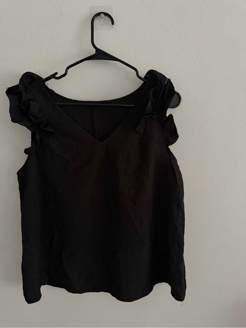 Black Ruffle Sleeve V-Neck Women's Top